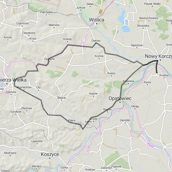 Map miniature of "Wawrowice Loop" cycling inspiration in Świętokrzyskie, Poland. Generated by Tarmacs.app cycling route planner