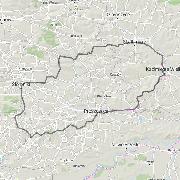 Map miniature of "Donosy to Kazimierza Wielka" cycling inspiration in Świętokrzyskie, Poland. Generated by Tarmacs.app cycling route planner