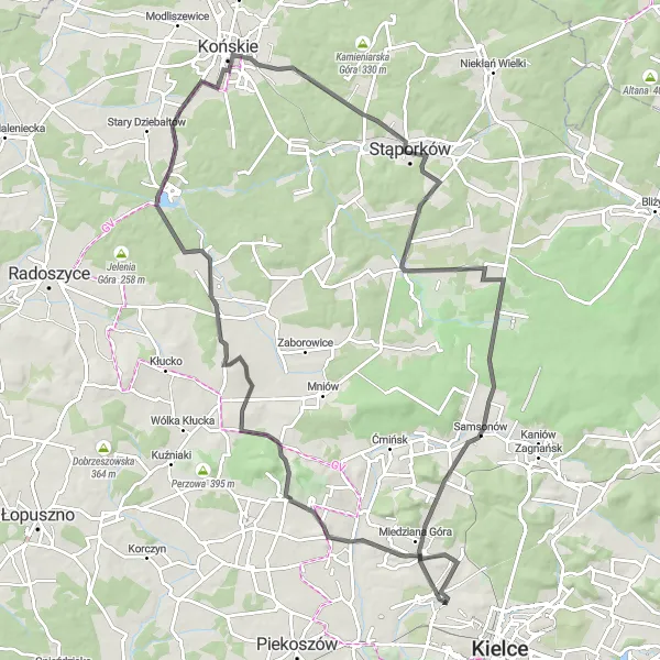 Map miniature of "Magical Countryside Escape" cycling inspiration in Świętokrzyskie, Poland. Generated by Tarmacs.app cycling route planner