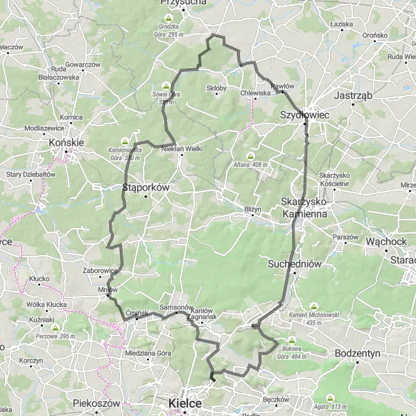 Map miniature of "The Ultimate Świętokrzyskie Loop" cycling inspiration in Świętokrzyskie, Poland. Generated by Tarmacs.app cycling route planner