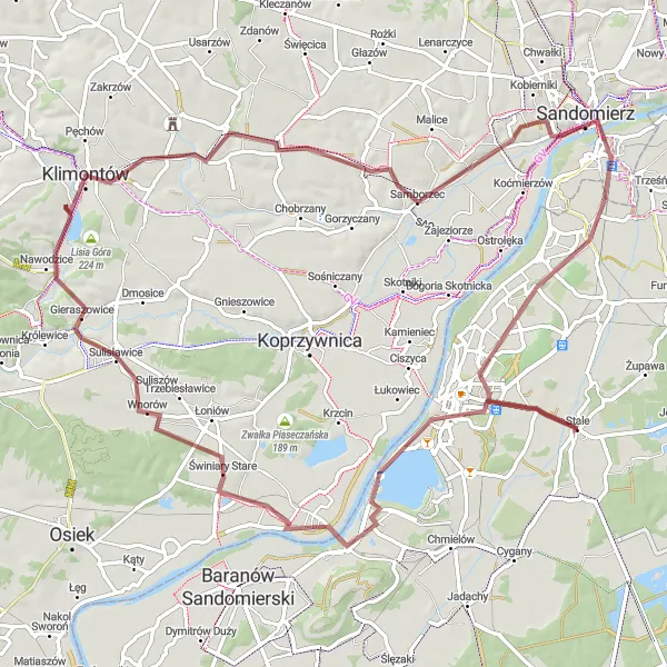 Map miniature of "Gravel Adventure to Katedralne Hill" cycling inspiration in Świętokrzyskie, Poland. Generated by Tarmacs.app cycling route planner