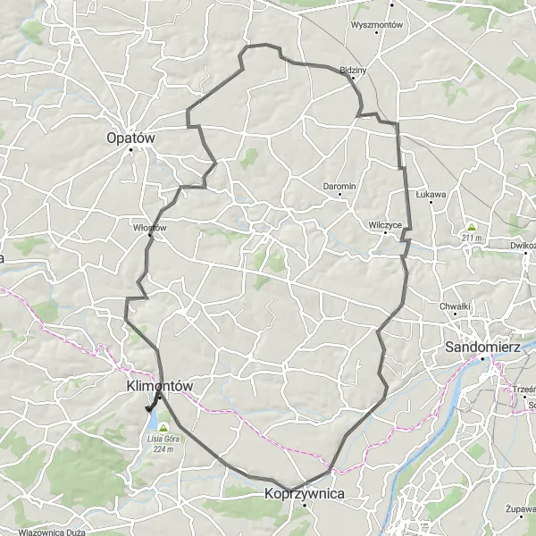 Miniatura mapy "Trasa do Koprzywnicy przez Łysą Górę" - trasy rowerowej w Świętokrzyskie, Poland. Wygenerowane przez planer tras rowerowych Tarmacs.app