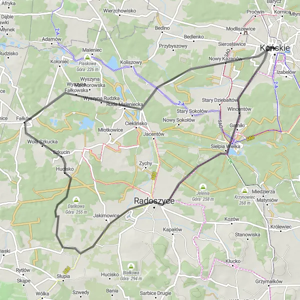 Map miniature of "Radoszyce Exploration" cycling inspiration in Świętokrzyskie, Poland. Generated by Tarmacs.app cycling route planner
