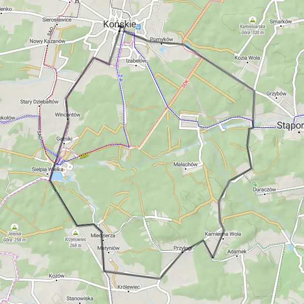 Map miniature of "Czarna to Stadnicka Wola Loop" cycling inspiration in Świętokrzyskie, Poland. Generated by Tarmacs.app cycling route planner