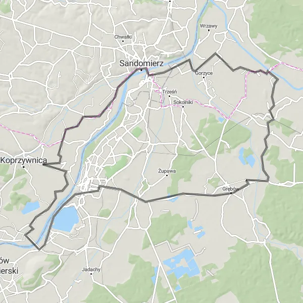 Map miniature of "Cultural Expedition" cycling inspiration in Świętokrzyskie, Poland. Generated by Tarmacs.app cycling route planner