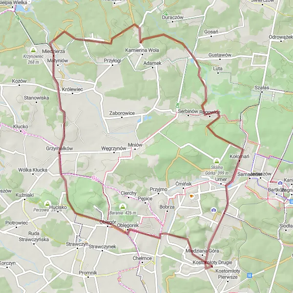 Map miniature of "Nature's Playground" cycling inspiration in Świętokrzyskie, Poland. Generated by Tarmacs.app cycling route planner