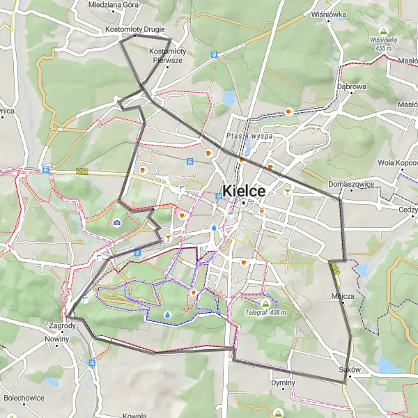 Map miniature of "Karczówka Loop" cycling inspiration in Świętokrzyskie, Poland. Generated by Tarmacs.app cycling route planner