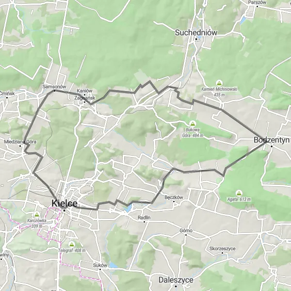 Map miniature of "The Bukowa Route" cycling inspiration in Świętokrzyskie, Poland. Generated by Tarmacs.app cycling route planner