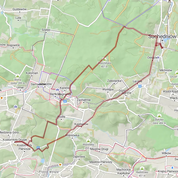 Map miniature of "Gravel Challenge Through Świętokrzyskie" cycling inspiration in Świętokrzyskie, Poland. Generated by Tarmacs.app cycling route planner