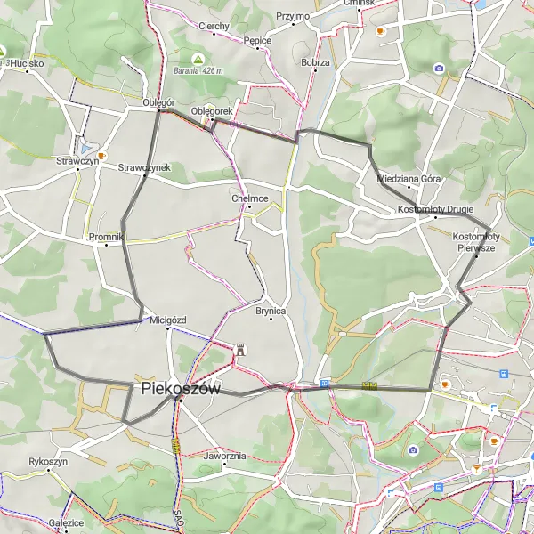 Map miniature of "Grabowa to Wilcza Jama Road Ride" cycling inspiration in Świętokrzyskie, Poland. Generated by Tarmacs.app cycling route planner