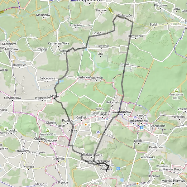 Miniatura mapy "Rowerowa trasa przez Rudy" - trasy rowerowej w Świętokrzyskie, Poland. Wygenerowane przez planer tras rowerowych Tarmacs.app