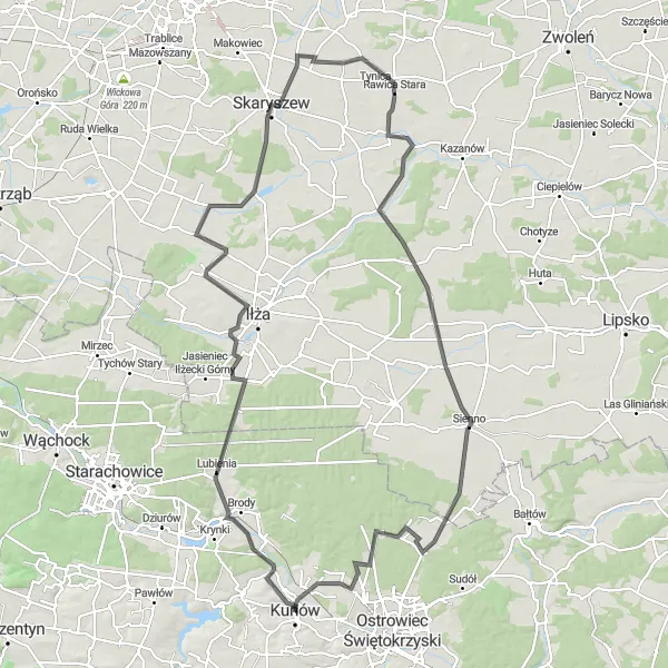 Map miniature of "Nietulisko Duże - Kłonów" cycling inspiration in Świętokrzyskie, Poland. Generated by Tarmacs.app cycling route planner