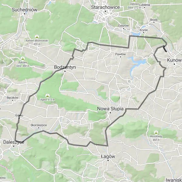 Map miniature of "Epic Climbs of Świętokrzyskie" cycling inspiration in Świętokrzyskie, Poland. Generated by Tarmacs.app cycling route planner