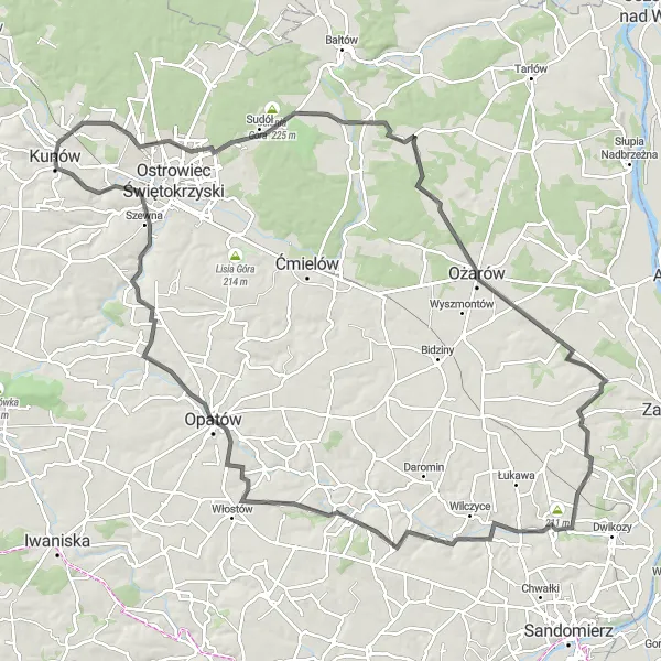 Map miniature of "Świętokrzyski Murals Tour" cycling inspiration in Świętokrzyskie, Poland. Generated by Tarmacs.app cycling route planner