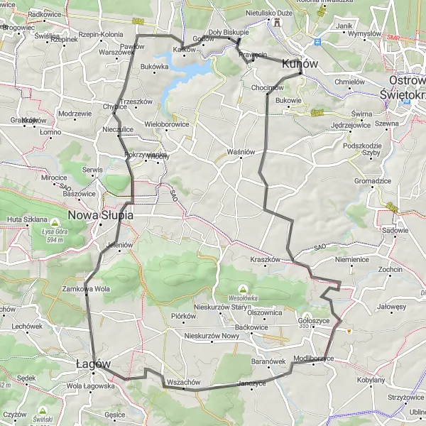 Miniatura mapy "Przejażdżka przez Truskolasy i Jaskinia zbója Madeja" - trasy rowerowej w Świętokrzyskie, Poland. Wygenerowane przez planer tras rowerowych Tarmacs.app