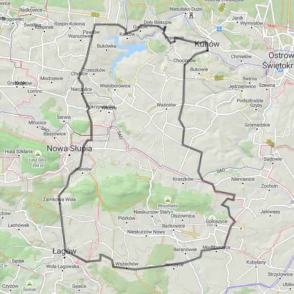 Map miniature of "Truskolasy Loop" cycling inspiration in Świętokrzyskie, Poland. Generated by Tarmacs.app cycling route planner