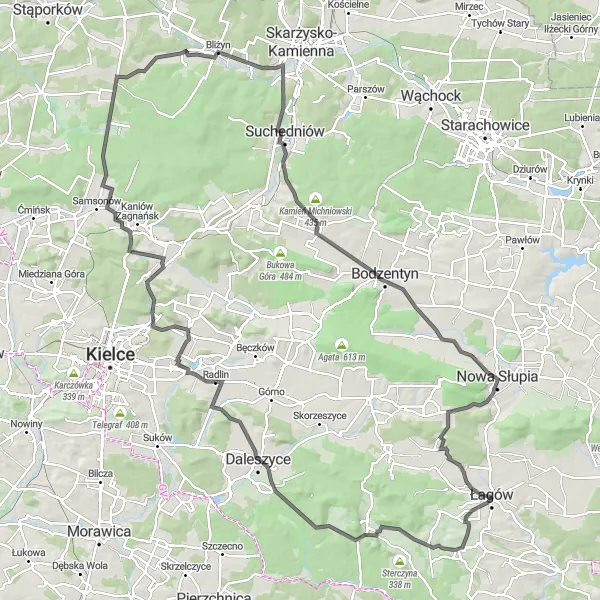 Miniatura mapy "Szlak z Zamczyskiem i Górą Bernarda" - trasy rowerowej w Świętokrzyskie, Poland. Wygenerowane przez planer tras rowerowych Tarmacs.app
