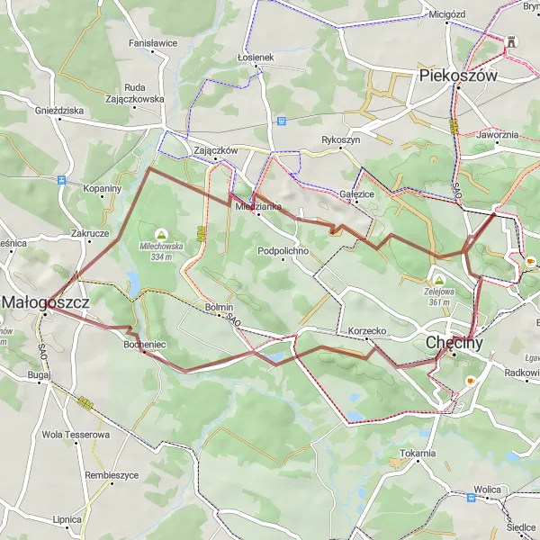 Map miniature of "Bolmińska Gravel Route" cycling inspiration in Świętokrzyskie, Poland. Generated by Tarmacs.app cycling route planner