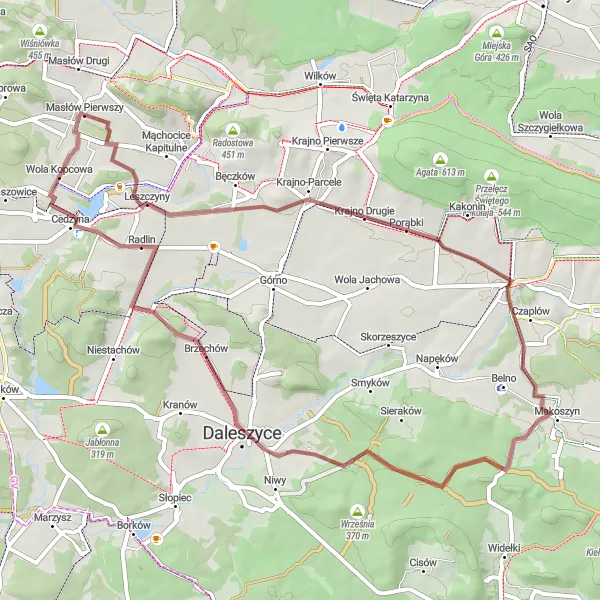 Map miniature of "Masłów Adventure" cycling inspiration in Świętokrzyskie, Poland. Generated by Tarmacs.app cycling route planner