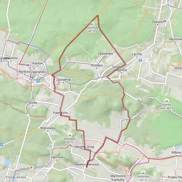 Miniatura mapy "Trasa Gravelowa na Górę Chełmową i Cisową Górę" - trasy rowerowej w Świętokrzyskie, Poland. Wygenerowane przez planer tras rowerowych Tarmacs.app