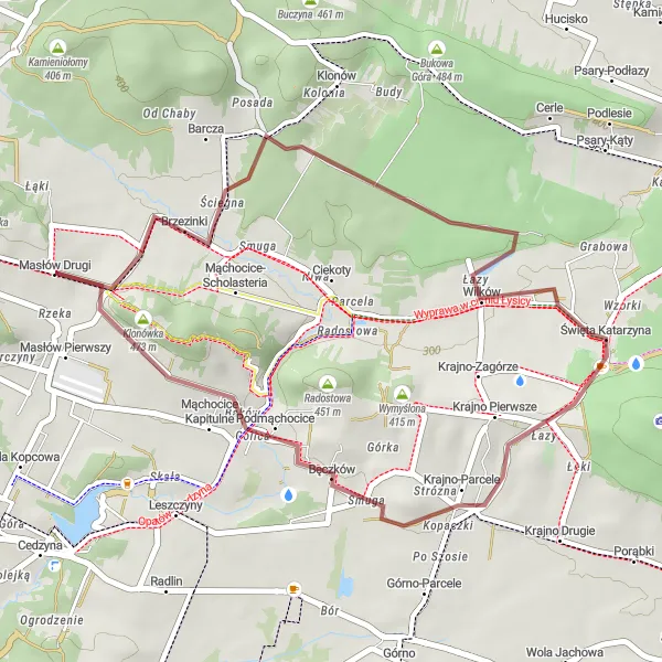 Map miniature of "The Gravel Loop" cycling inspiration in Świętokrzyskie, Poland. Generated by Tarmacs.app cycling route planner