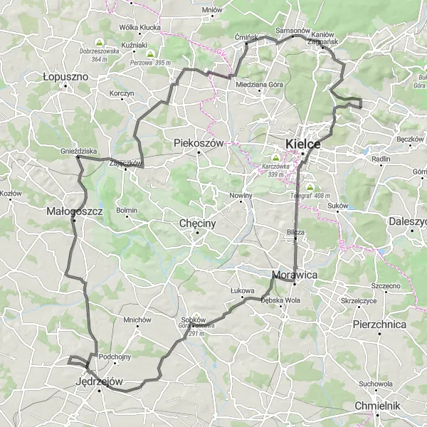 Map miniature of "Kadzielnia Epic" cycling inspiration in Świętokrzyskie, Poland. Generated by Tarmacs.app cycling route planner