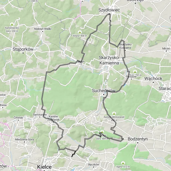 Miniatura mapy "Trasa Gravelowa z Masłowa do Klonowa" - trasy rowerowej w Świętokrzyskie, Poland. Wygenerowane przez planer tras rowerowych Tarmacs.app