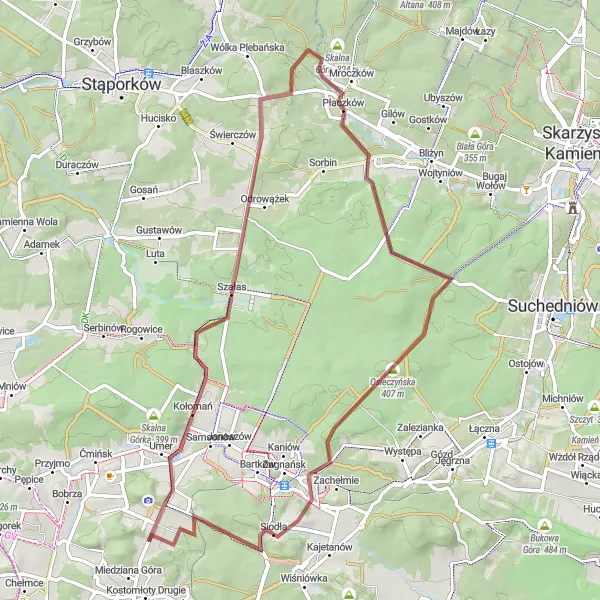 Map miniature of "Miedziana Góra Gravel Cycling Route" cycling inspiration in Świętokrzyskie, Poland. Generated by Tarmacs.app cycling route planner