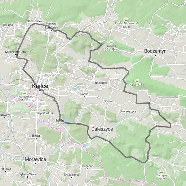 Map miniature of "Achieving new heights: the ultimate road cycling challenge" cycling inspiration in Świętokrzyskie, Poland. Generated by Tarmacs.app cycling route planner