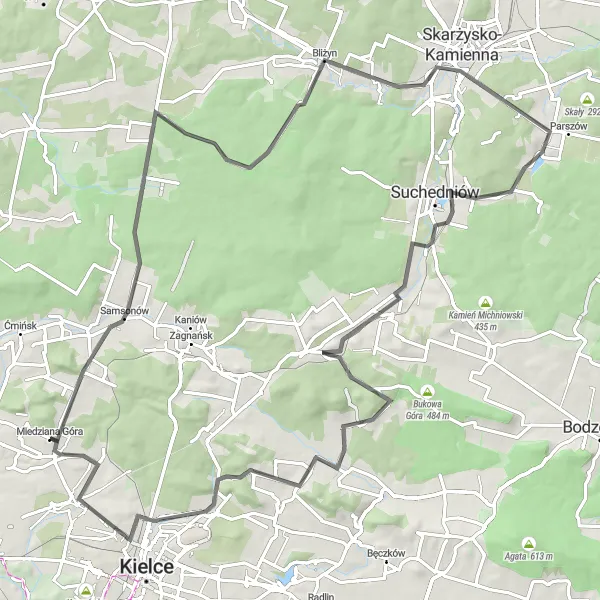Miniatura mapy "Szlakiem natury Miedziana Góra" - trasy rowerowej w Świętokrzyskie, Poland. Wygenerowane przez planer tras rowerowych Tarmacs.app