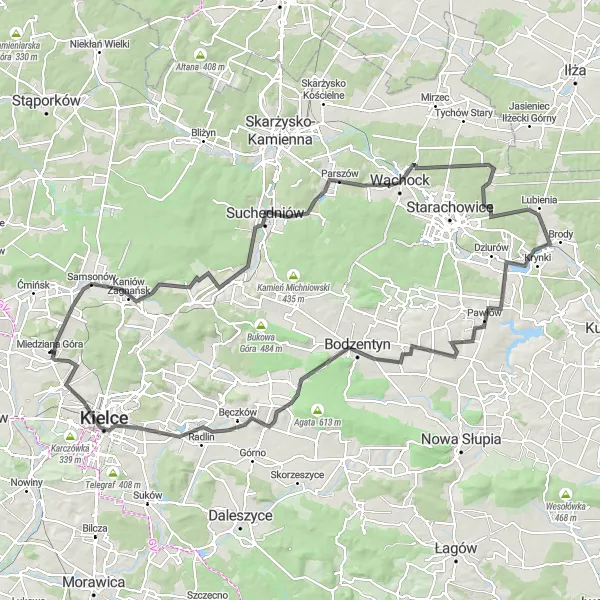 Map miniature of "A captivating journey through Świętokrzyskie's hidden gems" cycling inspiration in Świętokrzyskie, Poland. Generated by Tarmacs.app cycling route planner