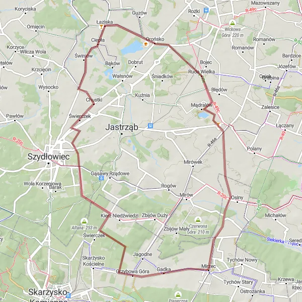 Miniatura mapy "Skałka-Grzybowa Góra-Chustki-Ciepła-Wierzbica" - trasy rowerowej w Świętokrzyskie, Poland. Wygenerowane przez planer tras rowerowych Tarmacs.app