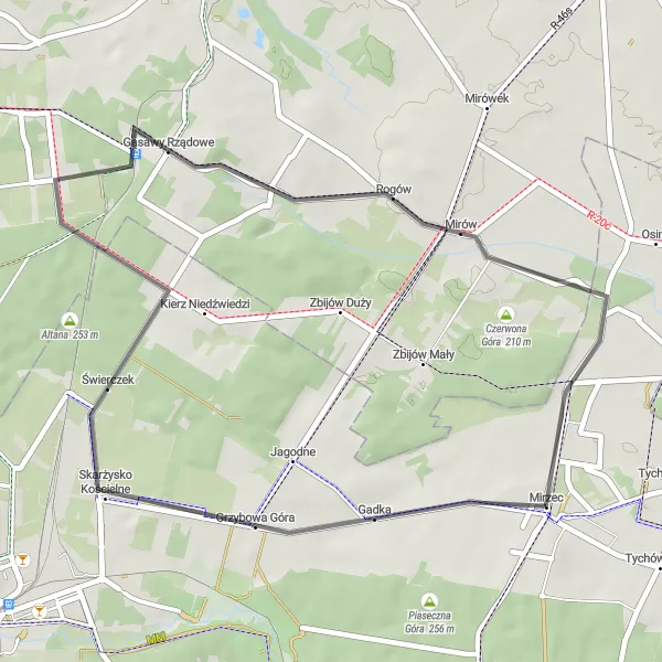 Map miniature of "Historic Road Ride" cycling inspiration in Świętokrzyskie, Poland. Generated by Tarmacs.app cycling route planner