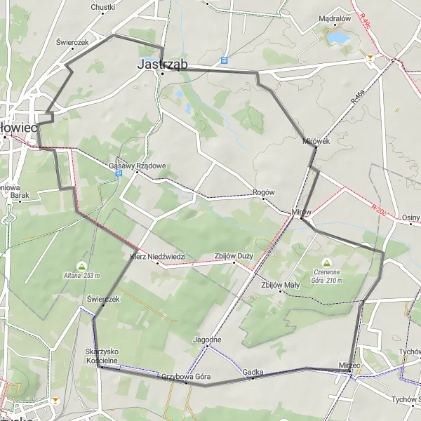 Map miniature of "Czerwona Góra Loop" cycling inspiration in Świętokrzyskie, Poland. Generated by Tarmacs.app cycling route planner