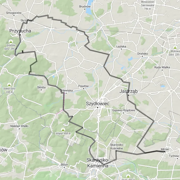 Map miniature of "Scenic Splendors of Świętokrzyskie" cycling inspiration in Świętokrzyskie, Poland. Generated by Tarmacs.app cycling route planner