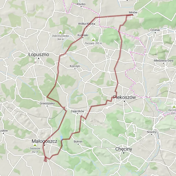 Map miniature of "Explore Snochowice" cycling inspiration in Świętokrzyskie, Poland. Generated by Tarmacs.app cycling route planner
