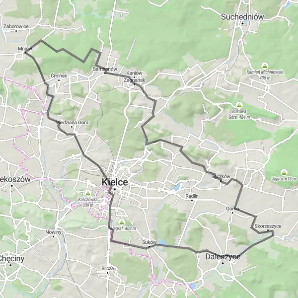 Map miniature of "Scenic Road Trip to Kielce" cycling inspiration in Świętokrzyskie, Poland. Generated by Tarmacs.app cycling route planner