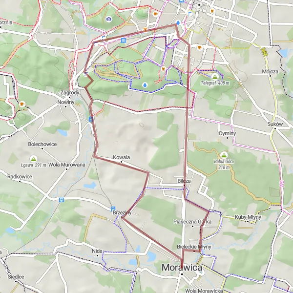 Map miniature of "Gravel Adventure: Exploring Brzeziny and Trzuskawica" cycling inspiration in Świętokrzyskie, Poland. Generated by Tarmacs.app cycling route planner