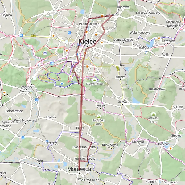 Map miniature of "Kadzielnia Explorations" cycling inspiration in Świętokrzyskie, Poland. Generated by Tarmacs.app cycling route planner