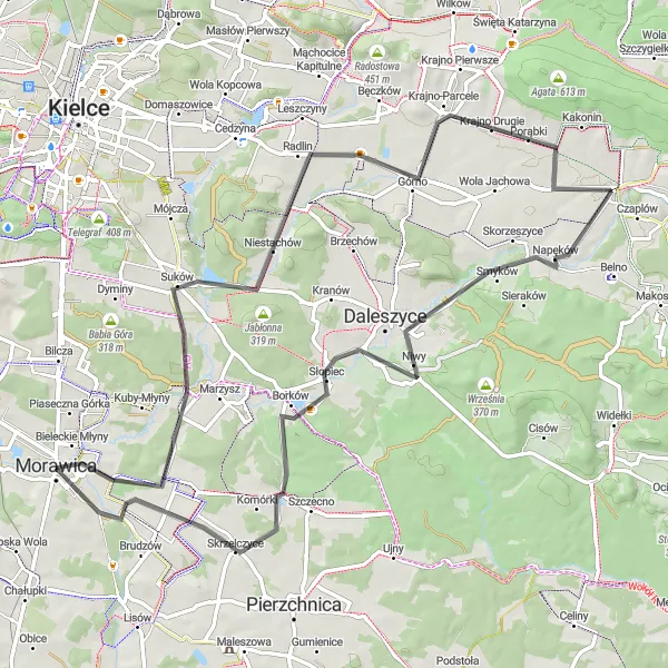 Map miniature of "Around Bieliny" cycling inspiration in Świętokrzyskie, Poland. Generated by Tarmacs.app cycling route planner