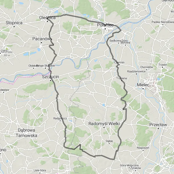 Map miniature of "Oleśnica - Połaniec Circuit" cycling inspiration in Świętokrzyskie, Poland. Generated by Tarmacs.app cycling route planner