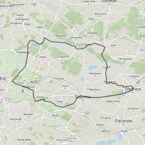 Miniatura mapy "Trasa wokół Oleśnicy" - trasy rowerowej w Świętokrzyskie, Poland. Wygenerowane przez planer tras rowerowych Tarmacs.app