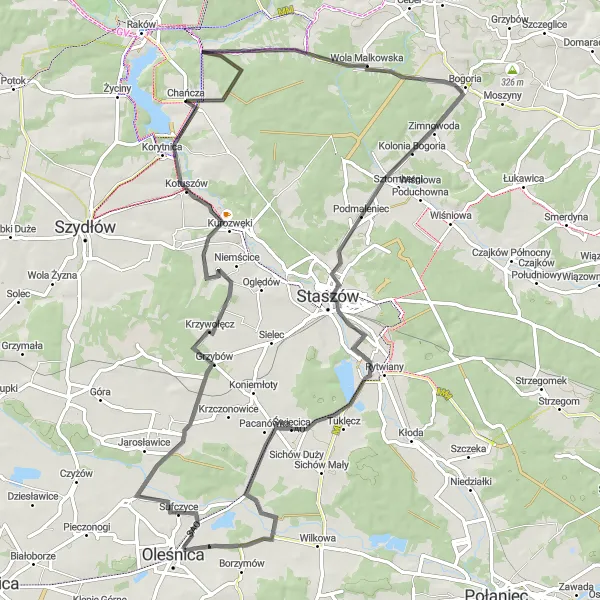 Miniatura mapy "Trasa przez Kotuszów i Piaski" - trasy rowerowej w Świętokrzyskie, Poland. Wygenerowane przez planer tras rowerowych Tarmacs.app