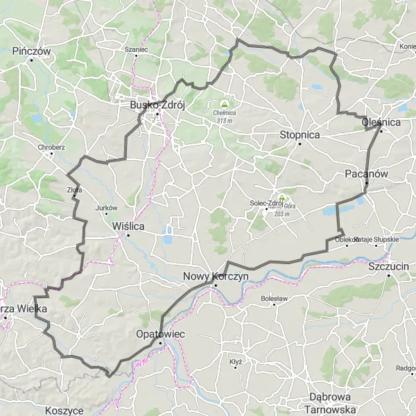 Miniatura mapy "Trasa przez Grotniki Duże i Kargów" - trasy rowerowej w Świętokrzyskie, Poland. Wygenerowane przez planer tras rowerowych Tarmacs.app