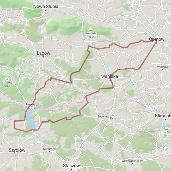 Miniatura mapy "Wyprawa Gravelowa przez Świętokrzyskie" - trasy rowerowej w Świętokrzyskie, Poland. Wygenerowane przez planer tras rowerowych Tarmacs.app