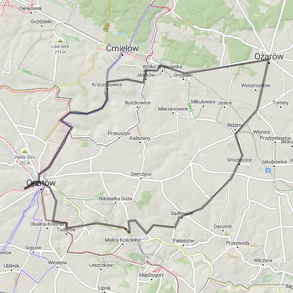 Map miniature of "Hidden Treasures of Trębanów" cycling inspiration in Świętokrzyskie, Poland. Generated by Tarmacs.app cycling route planner