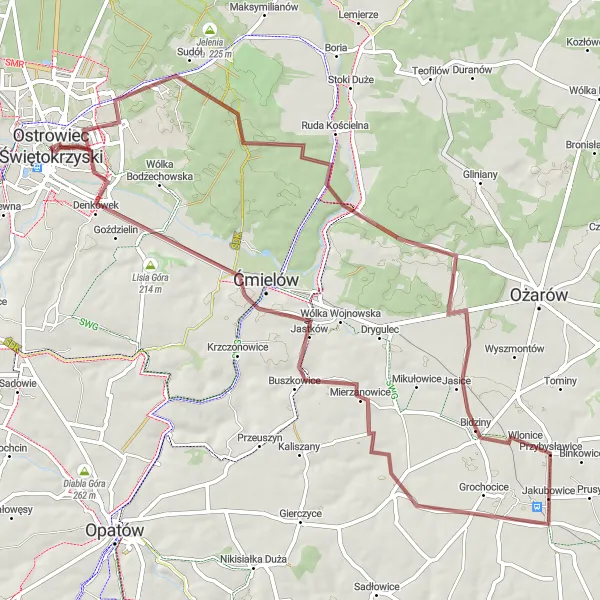 Map miniature of "Jastków Gravel Challenge" cycling inspiration in Świętokrzyskie, Poland. Generated by Tarmacs.app cycling route planner