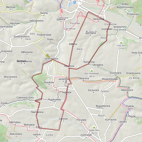Miniatura mapy "Trasa rowerowa Sowickiego Short Gravel Loop" - trasy rowerowej w Świętokrzyskie, Poland. Wygenerowane przez planer tras rowerowych Tarmacs.app