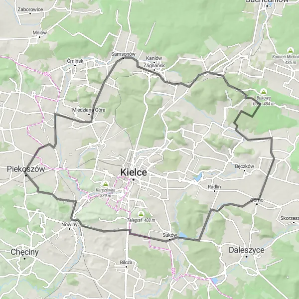 Map miniature of "Swietokrzyskie Adventure" cycling inspiration in Świętokrzyskie, Poland. Generated by Tarmacs.app cycling route planner