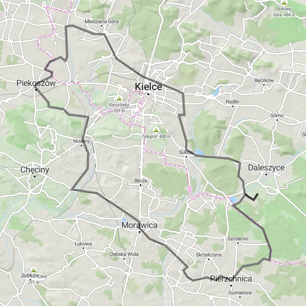 Map miniature of "Heart of Swietokrzyskie" cycling inspiration in Świętokrzyskie, Poland. Generated by Tarmacs.app cycling route planner
